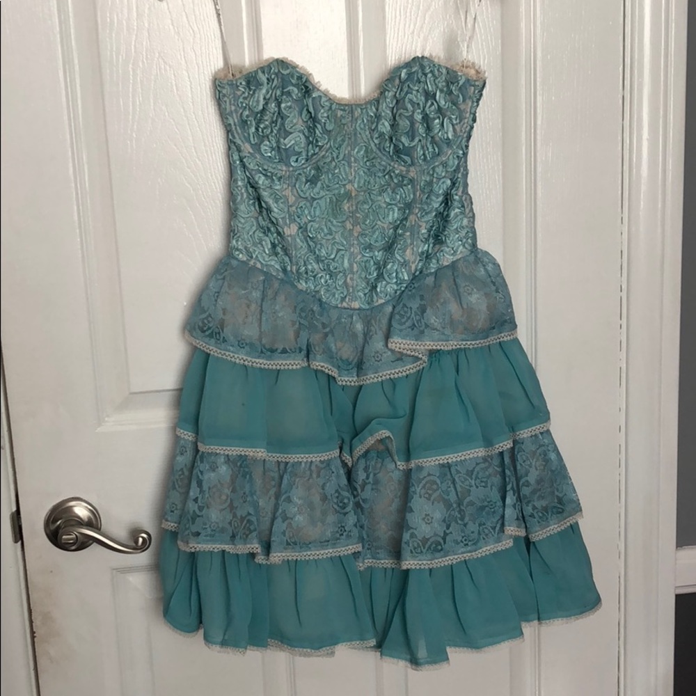 Betsey Johnson Strapless Corset Blue Lace Dress